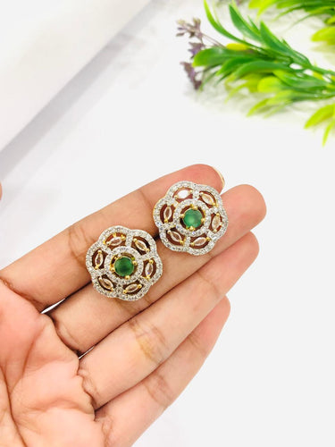 Green Golden Flower Earrings